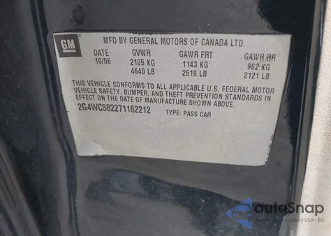 2007 Buick Lacrosse Cx from USA, damaged, VIN 2G4WC582271162212